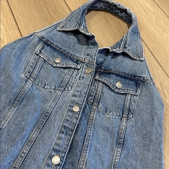 Zara Denim Button Front Halter Dress Size XL - Picture 5 of 10